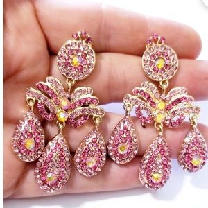 Pink Ombre Chandelier Earrings Pageant